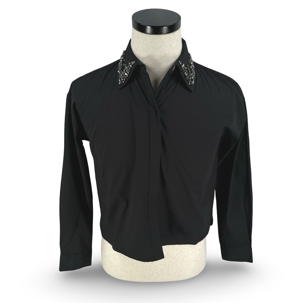 Tuckernuck Jasper Womens Black Embellished Collar Button Down Shirt Cotton Small